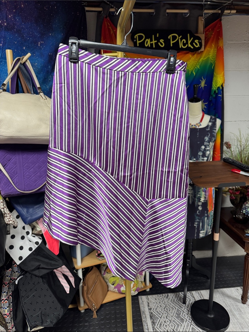 Banana Republic Purple and White Asymmetrical Stripe Midi Skirt